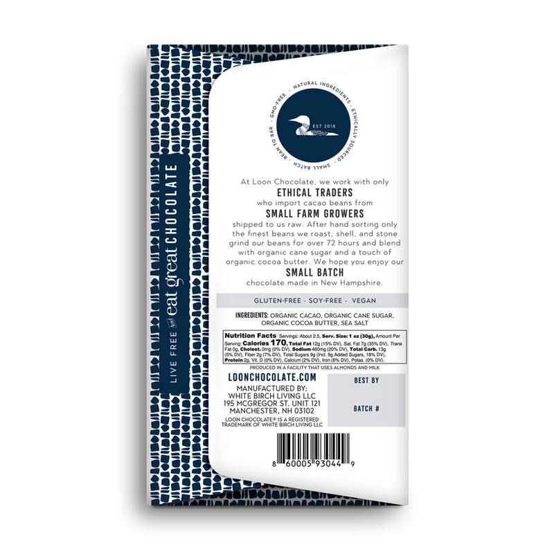 Chocolate Bar - Dark Chocolate with Maine Sea Salt ingredients and nutritional information