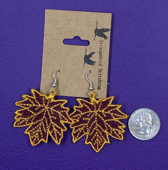 Maple Leaf Earrings - size comparison with quarter