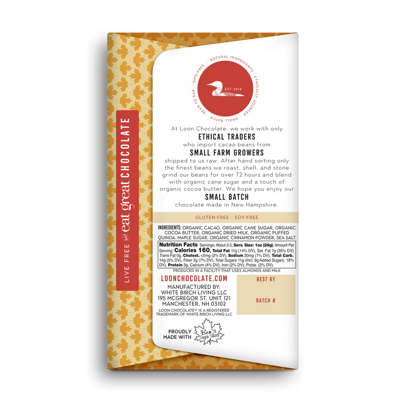 Chocolate Bar - Milk Chocolate Maple Crunch ingredients and nutritional information