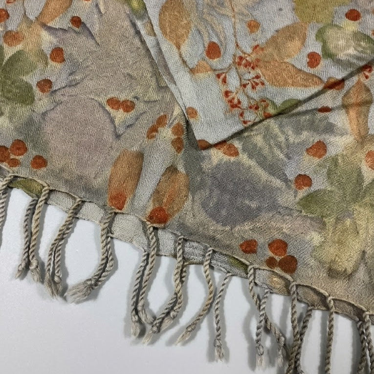 Merino wool shawl with Tasseled Edge - Logwood-Sumac/ScentedGeranium/Eucalyptus/SmokeBush/Baptisia
