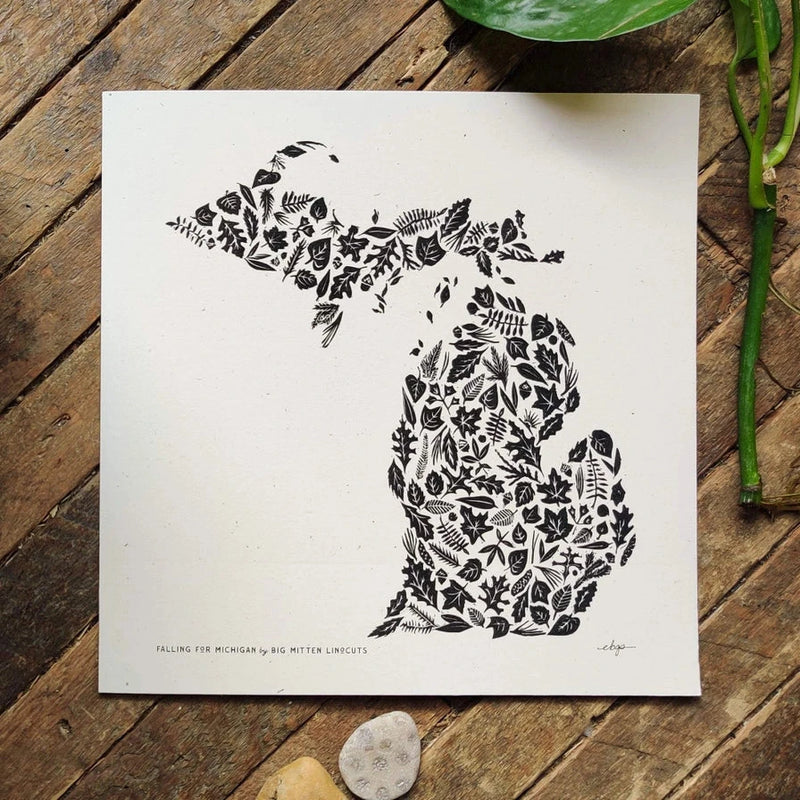 Falling for Michigan Linocut Print
