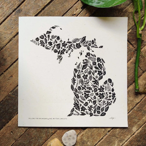 Falling for Michigan Linocut Print
