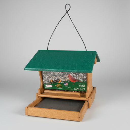 Mini Magnet Hanging Recycled Feeder - tan with green roof