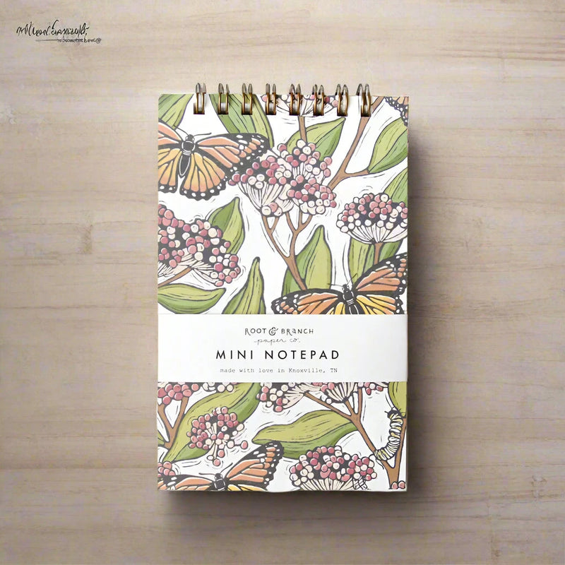 Mini notepad with monarch and common milkweed plant design 