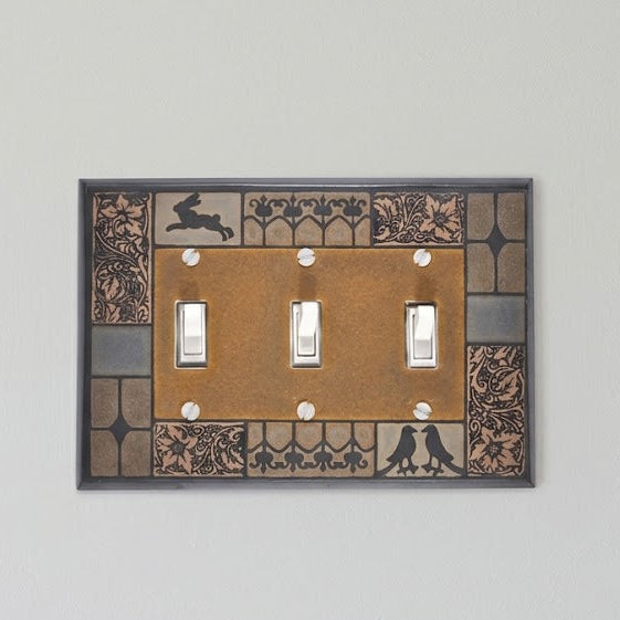 Mission Tile Switch Plate Covers - triple