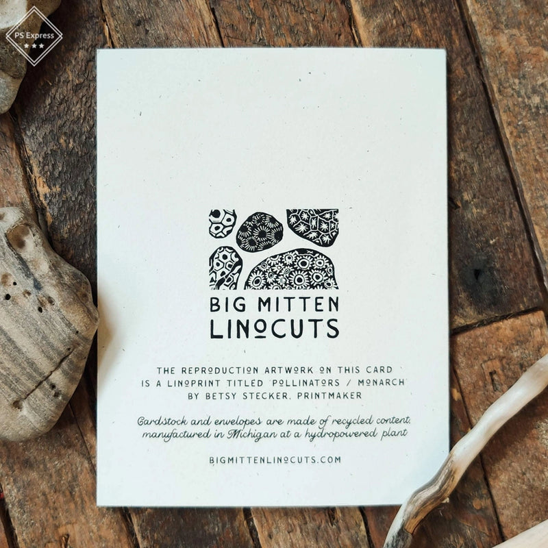 Monarch on Echinacea Linocut Card - card back
