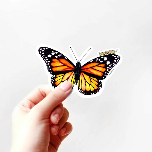 Monarch Butterfly Vinyl Sticker - with Caterpillar