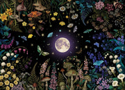 Night Garden reference poster featuring various flora, mushrooms, and insects arranged around a central full moon and stars.