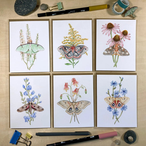 Moths & Wildflowers Recycled Notecards - Set of 6