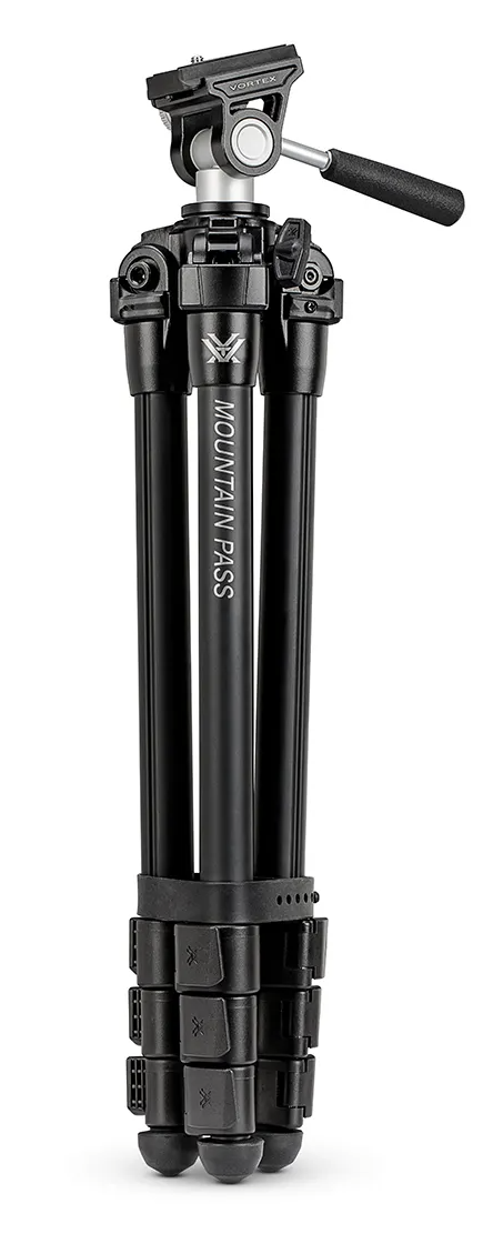Mountain Pass™ Aluminum Tripod + Pan Head folded