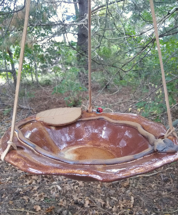 Hanging Bird Bath - Musclewood Leaf Bowl