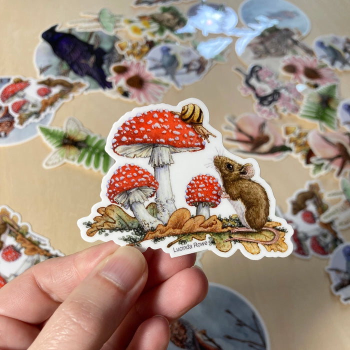 Vinyl Sticker - Field Mouse with Fly Agaric