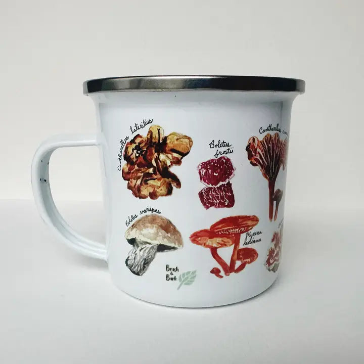 Mug with mushroom illustrations on a white background