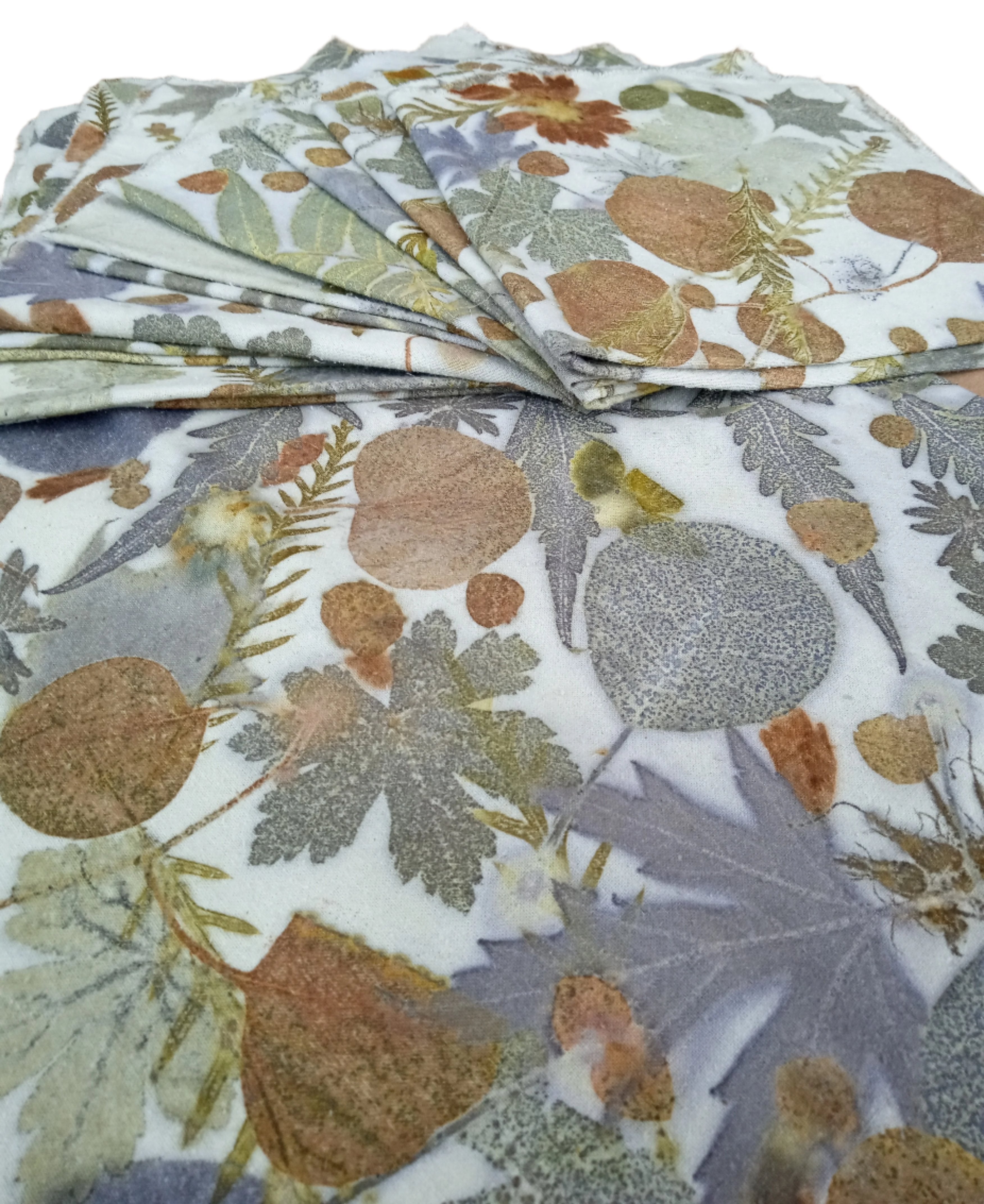 Table Runner and Napkin Set - Leaf Print on Silk Noil - Thumbnail 2