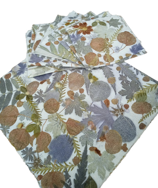 Table Runner and Napkin Set - Leaf print on Silk Noil