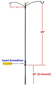 Three Arm Extended Reach Bird Feeder Pole Set - with dimensions