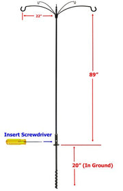 Four Arm Extended Reach Bird Feeder Pole Set with dimensions 