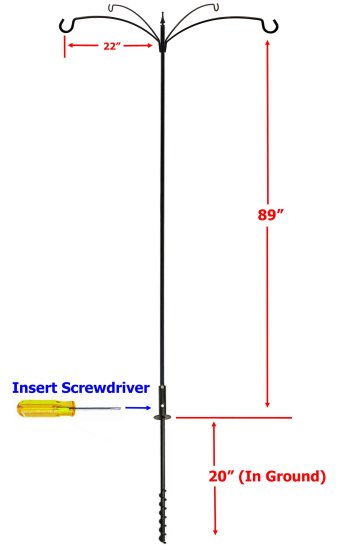 Four Arm Extended Reach Bird Feeder Pole Set with dimensions 