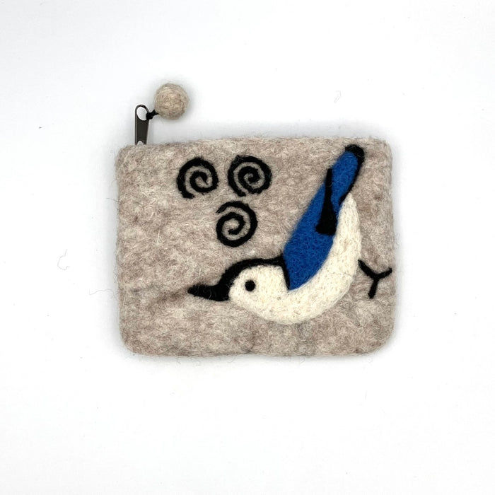 Bird Felt Coin Purse - white-breasted nuthatch