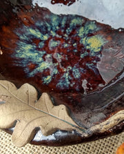 Stoneware Bowl - White Oak Leaf - close up