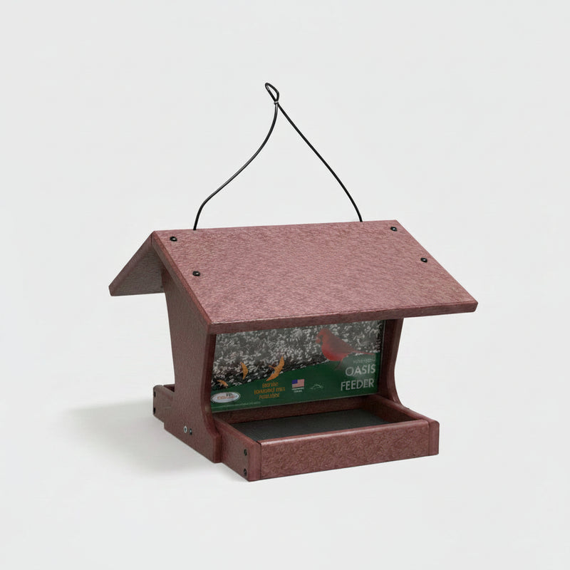 Oasis Recycled Bird Feeder - Cherry Wood - front view