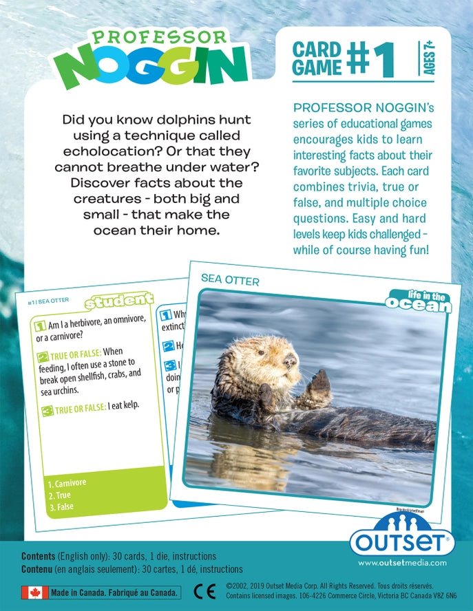 Prof. Noggin Life in the Ocean Card Game - back of box