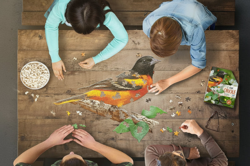 family putting together a puzzle at the table