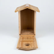 Screech Owl Nesting Box -  Western Red Cedar
interior of nesting box with drainage holes and groves cut for fledgling climbing assistance 