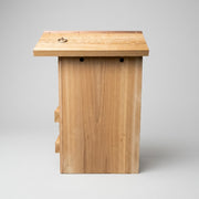 Screech Owl Nesting Box -  Western Red Cedar
side view of ventilation holes 