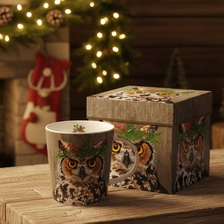 Mug in Gift Box - Winter Berry Owl