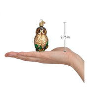 Spotted Owl Ornament with size measurements