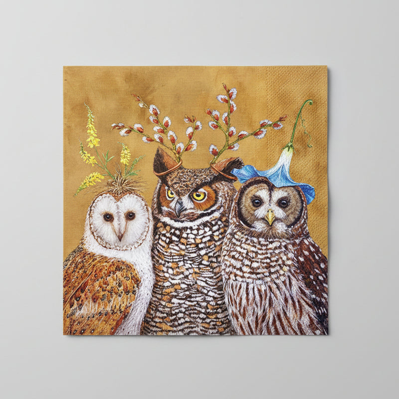 Owl Family Napkins - Beverage Size Paper Napkins