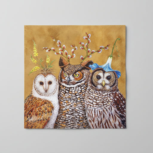 Owl Family Napkins - Beverage Size Paper Napkins