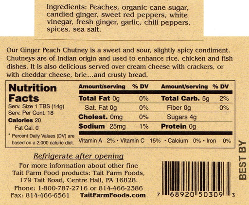 Ginger Peach Chutney - Ingredients list and nutrition 