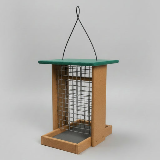 Peanut Feeder for Whole Peanuts - tan with green roof