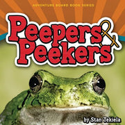 Book cover of 'Peepers & Peekers' with a frog on a colorful background