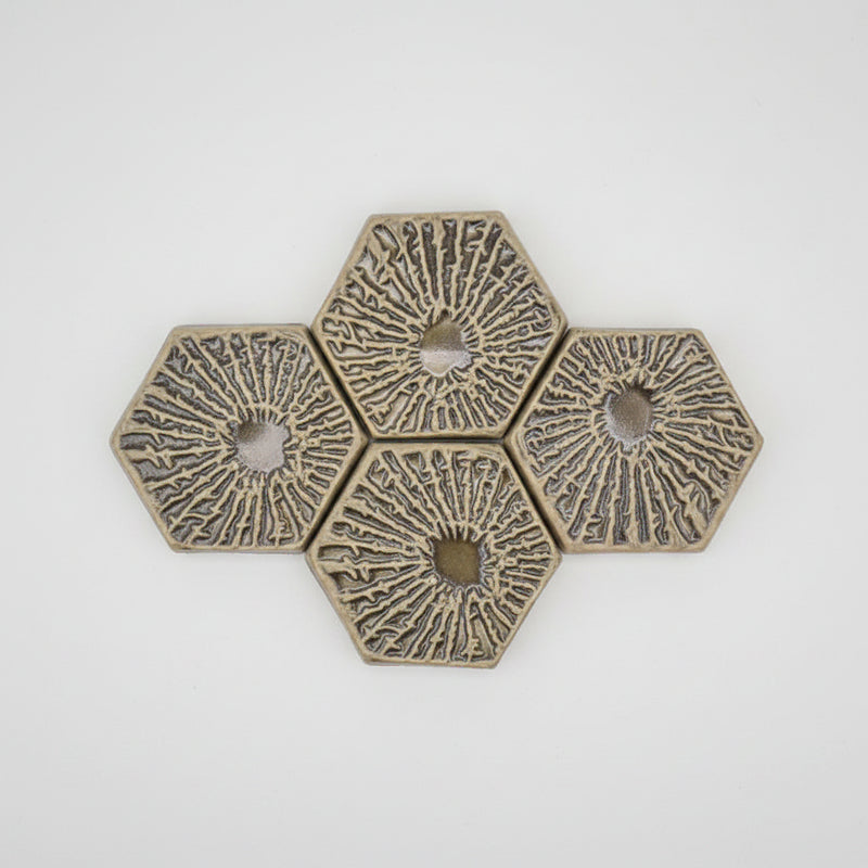 Petoskey Stone Eye Hexagon Tile seen in a group (this listing is for one tile only. )
