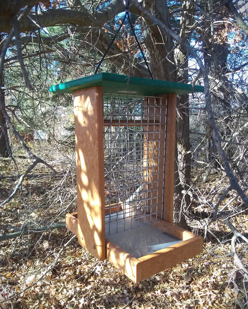 Peanut Feeder for Whole Peanuts - tan with green roof
