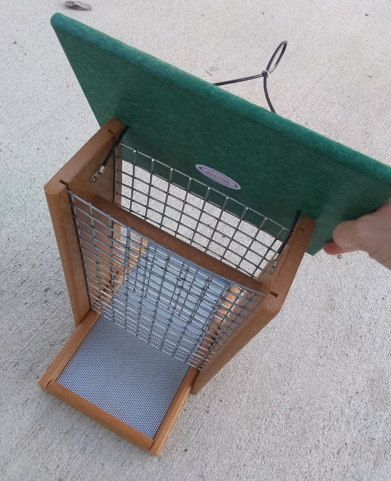 Peanut Feeder for Whole Peanuts - tan with green roof