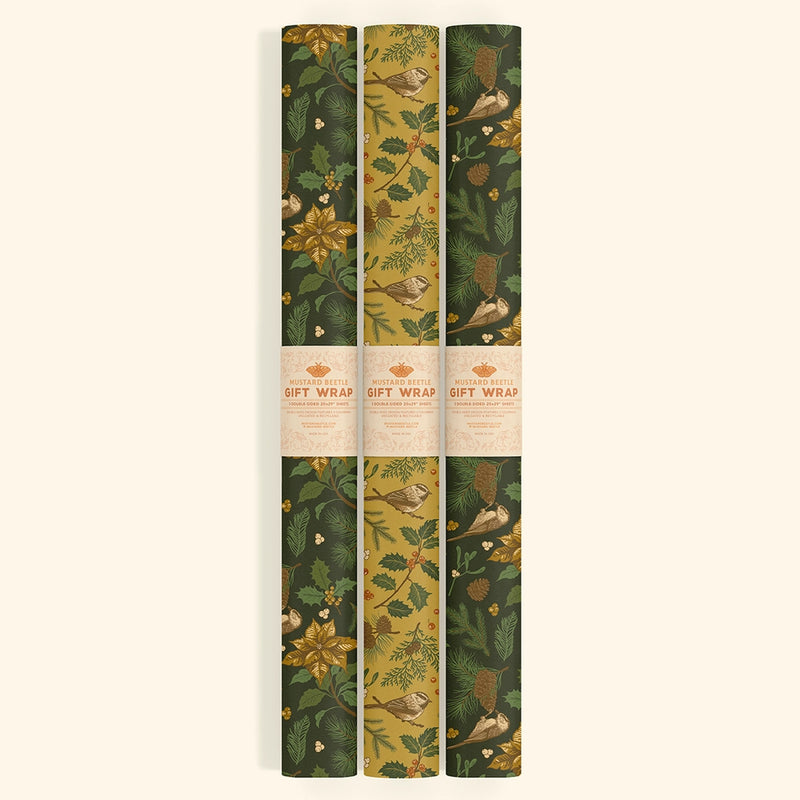 Recyclable Double-sided Gift Wrap Yuletide Chickadee - Black & Mustard
3 sheets