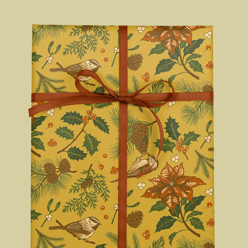 Recyclable Double-sided Gift Wrap Yuletide Chickadee - Black & Mustard
 mustard side