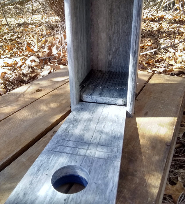 Recycled Plastic Bluebird House with Predator Guard - Marble Gray/Navy - with nest lift and climbing aids