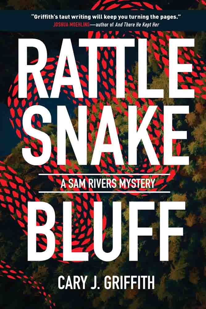 Book cover of 'Rattle Snake Bluff' with a snake pattern and text.