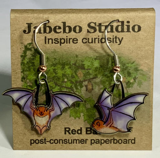 Red Bat Earrings with packaging