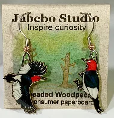 Read Headed Woodpecker Earrings