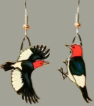 Read Headed Woodpecker Earrings