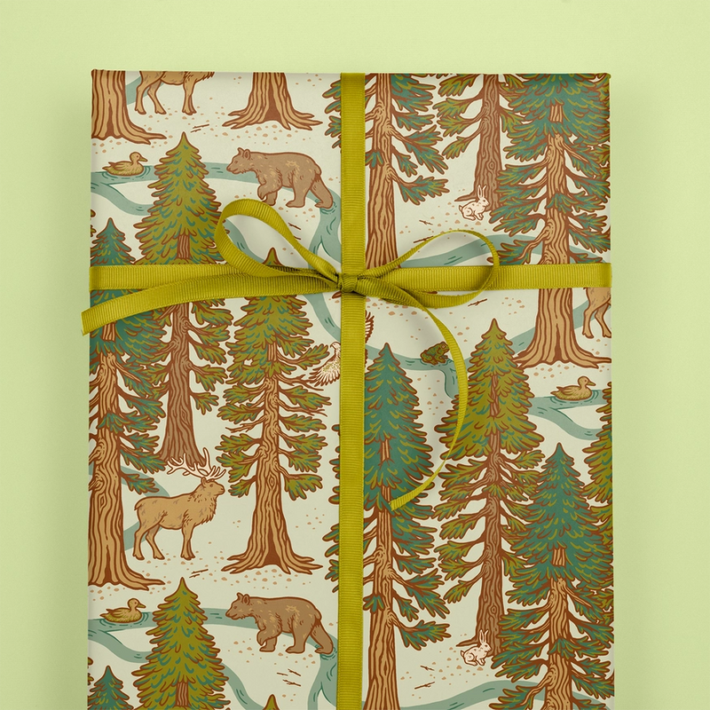 Recyclable Gift Wrap / Double-Sided Wrapping Paper: Redwoods - Ribbon not Included