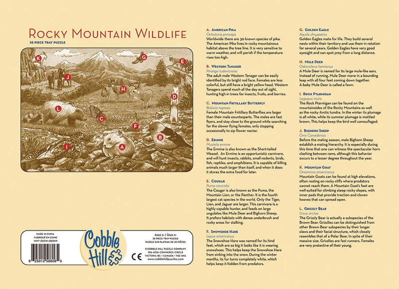 Rocky Mountain Wildlife Tray Puzzle
back of puzzle with animal identification and info