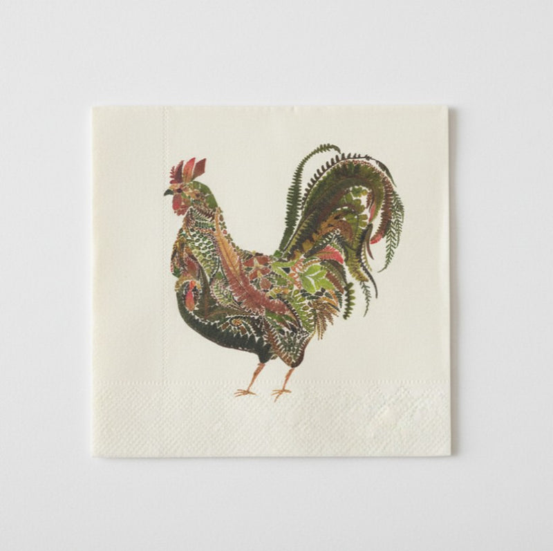 Green Rooster Paper Napkins- beverage size