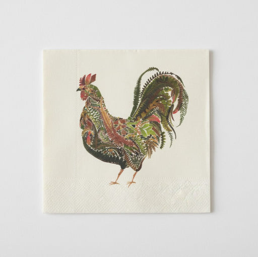 Green Rooster Paper Napkins- beverage size